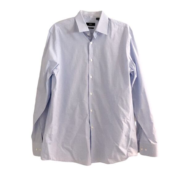 Hugo Boss Dress Shirt Mens 16 34/35 Button Down Sharp Fit Cotton Blue White - Picture 1 of 12